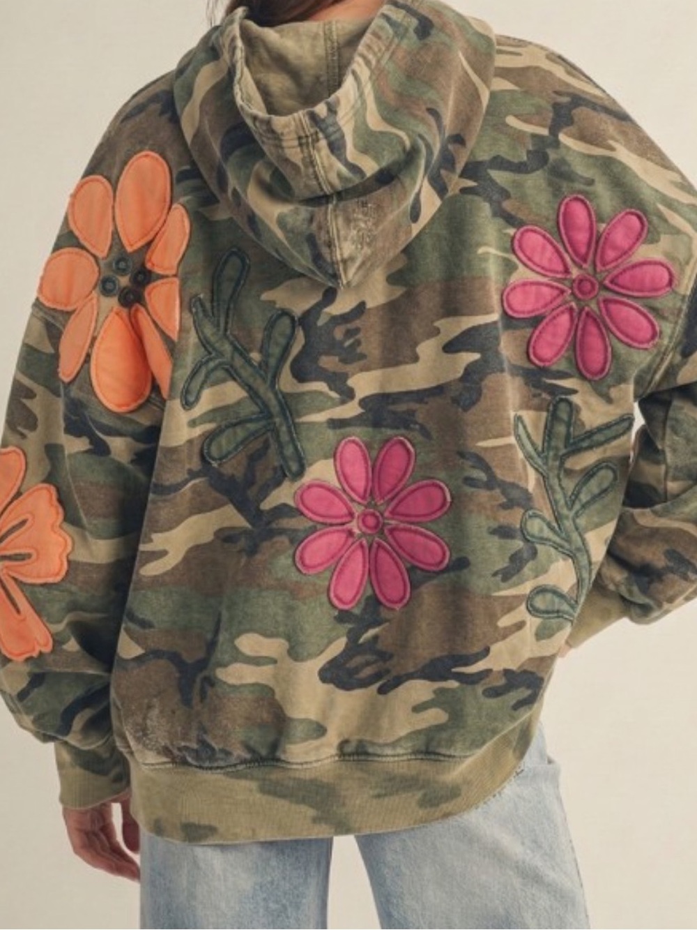 193. Women’s Camo Floral Patchwork Hoodie - Picture 3 of 3